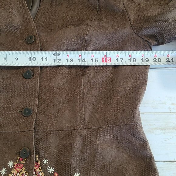 Vintage Coldwater Creek Embroidered Fitted Blazer Jacket Brown Romantic Boho 10 - Picture 6 of 9